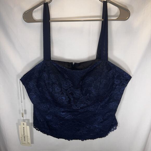 Plus Size Navy Blue Lace Bustier Crop Top Formal Wedding Evening Party Size 2X - Picture 1 of 8